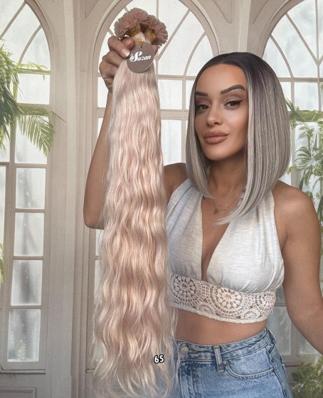 250 adet Yıka çık doğal dalgalı Mikro Kaynak  60-65cm