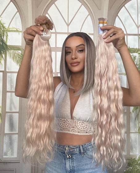 250 adet Yıka çık doğal dalgalı Mikro Kaynak  60-65cm