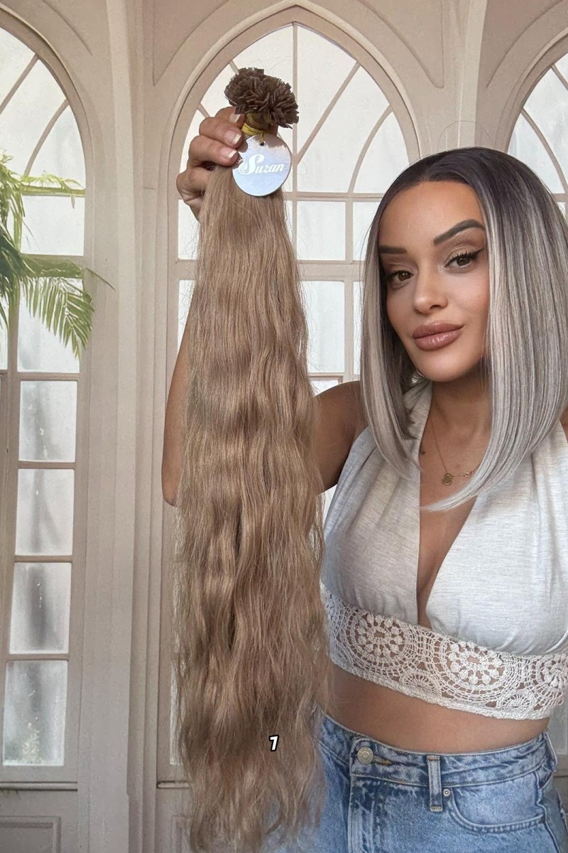 250 adet Yıka çık doğal dalgalı Mikro Kaynak  60-65cm