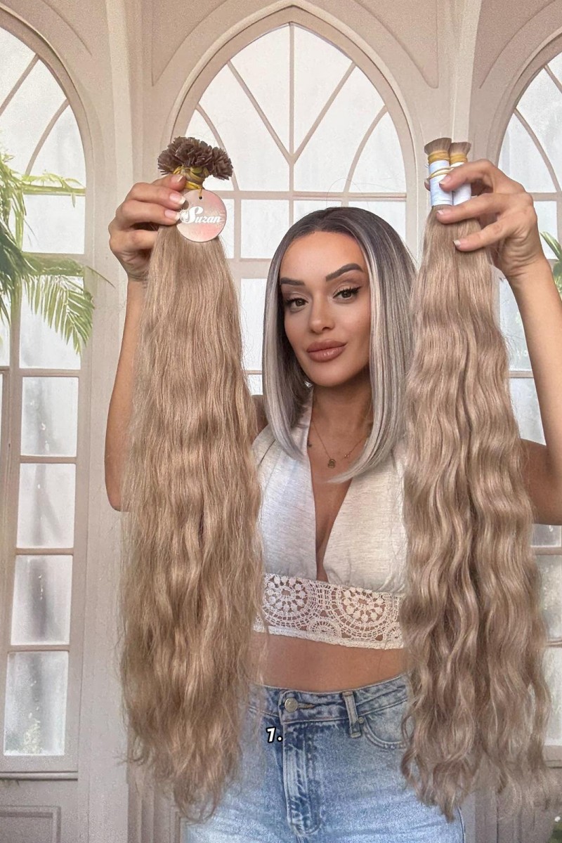 250 adet Yıka çık doğal dalgalı Mikro Kaynak  60-65cm