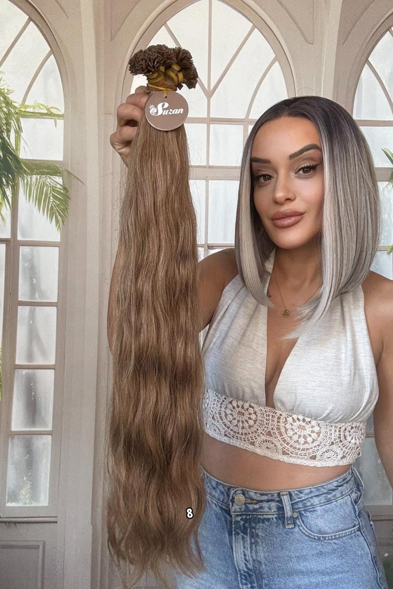 250 adet Yıka çık doğal dalgalı Mikro Kaynak  60-65cm