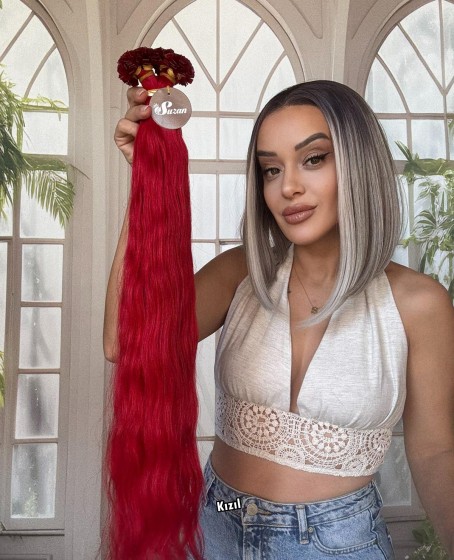 250 adet Yıka çık doğal dalgalı Mikro Kaynak  60-65cm