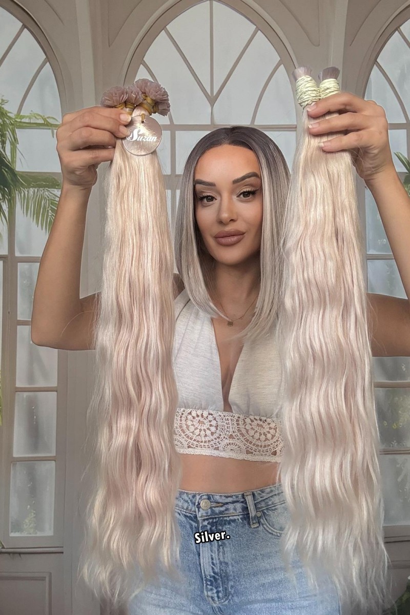 250 adet Yıka çık doğal dalgalı Mikro Kaynak  60-65cm