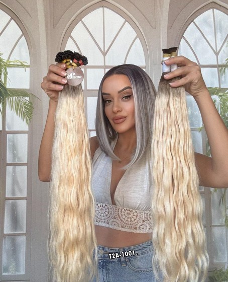 250 adet Yıka çık doğal dalgalı Mikro Kaynak  60-65cm