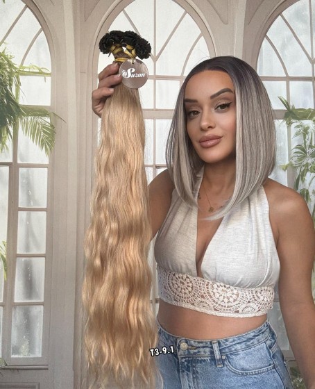 250 adet Yıka çık doğal dalgalı Mikro Kaynak  60-65cm