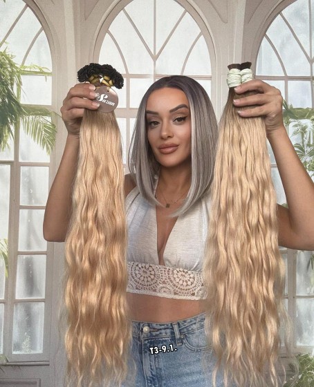 250 adet Yıka çık doğal dalgalı Mikro Kaynak  60-65cm