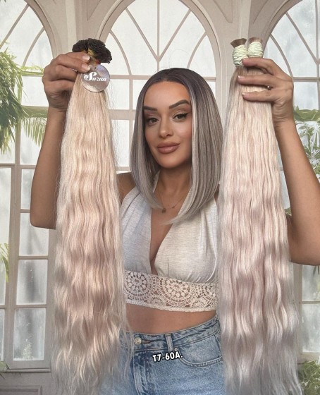 250 adet Yıka çık doğal dalgalı Mikro Kaynak  60-65cm