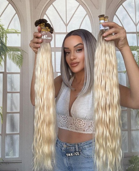 250 adet Yıka çık doğal dalgalı Mikro Kaynak  60-65cm