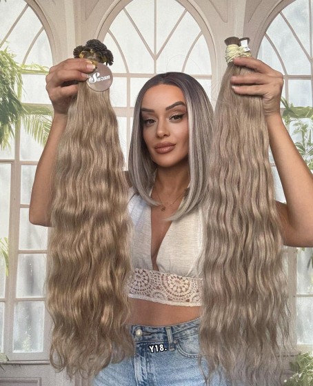 250 adet Yıka çık doğal dalgalı Mikro Kaynak  60-65cm