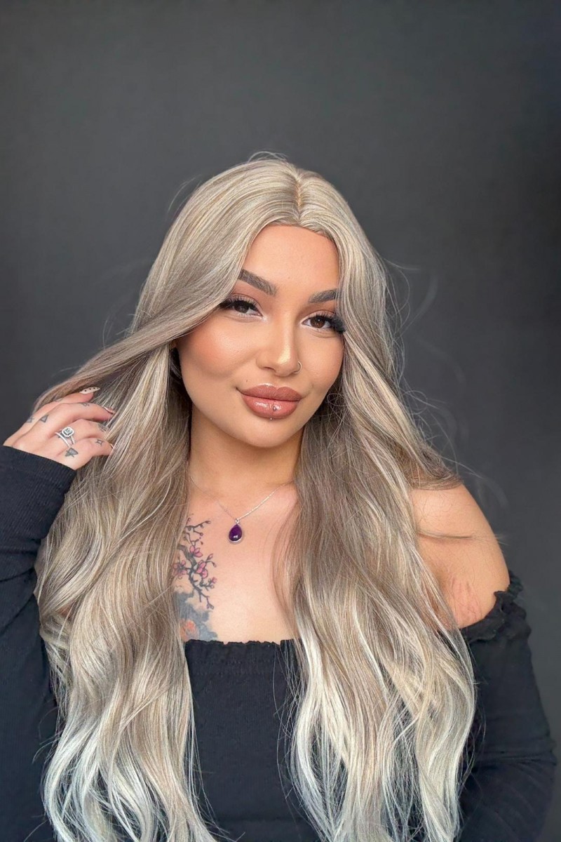 Rus Kumralı Platin Tepe Kısmı cilt deri görünümlü Medikal Ombreli Özel Koleksiyon Peruk