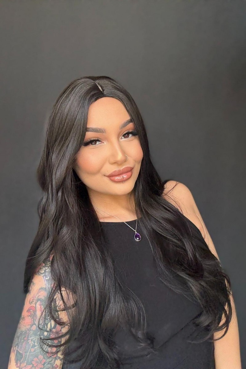 Koyu Kestane Perçemsiz Tepe Kısmı Cilt görünümlü Özel Koleksiyon Peruk