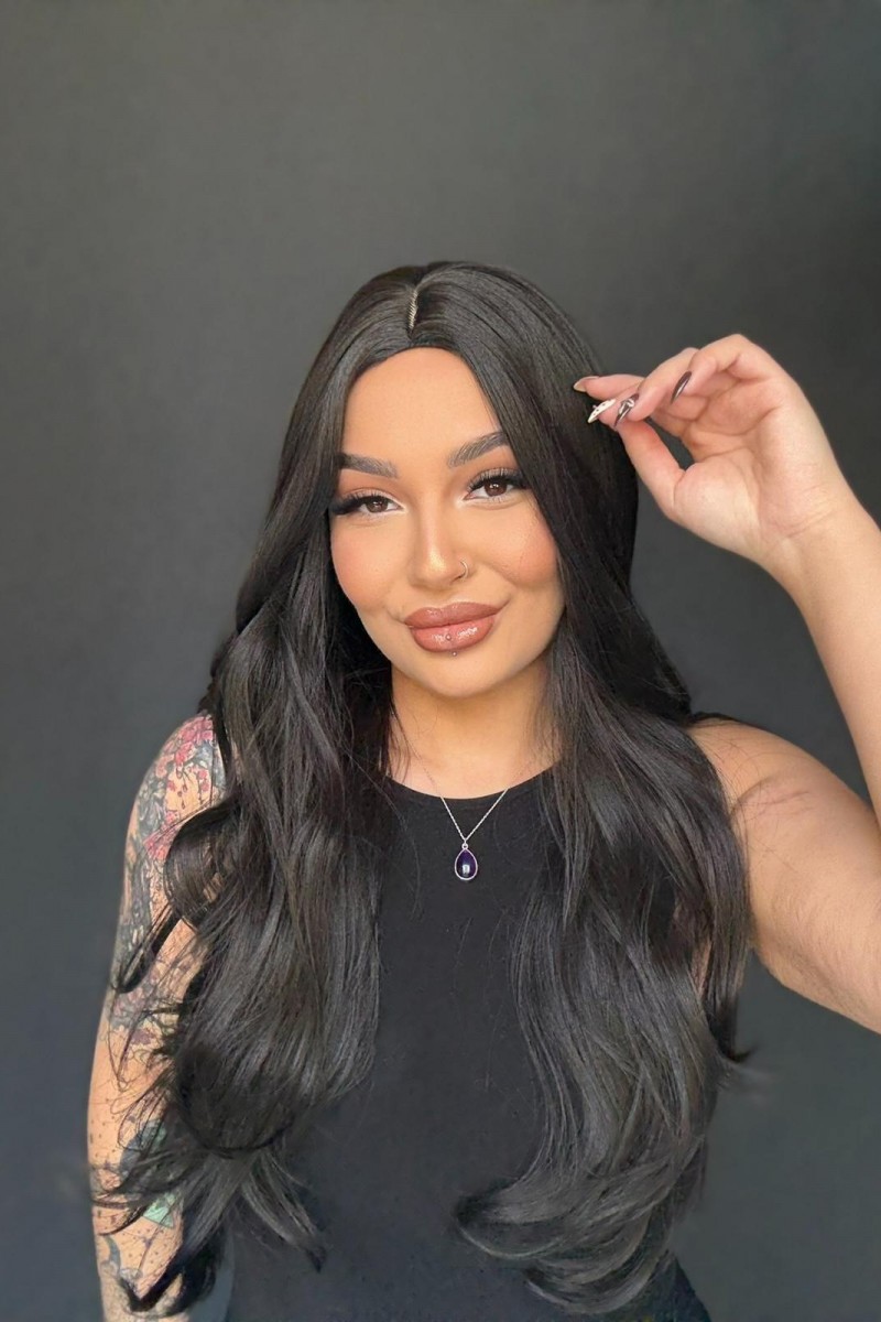 Koyu Kestane Perçemsiz Tepe Kısmı Cilt görünümlü Özel Koleksiyon Peruk