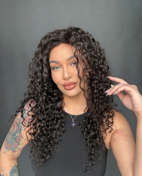 Hayalet Tül peruk Yıka çık doğal dalgalı model