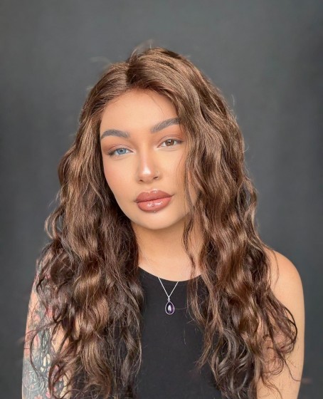 Hayalet Tül peruk Yıka çık doğal dalgalı model