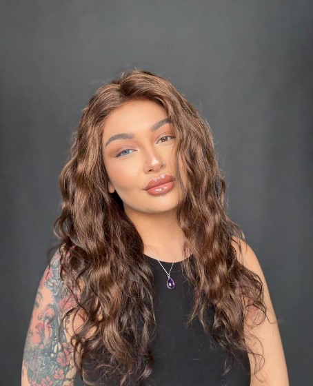 Hayalet Tül peruk Yıka çık doğal dalgalı model