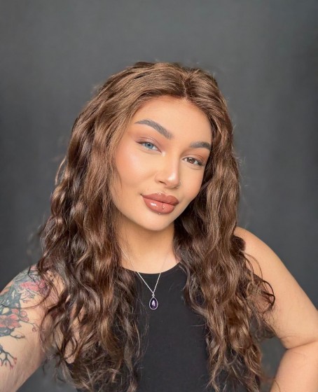 Hayalet Tül peruk Yıka çık doğal dalgalı model