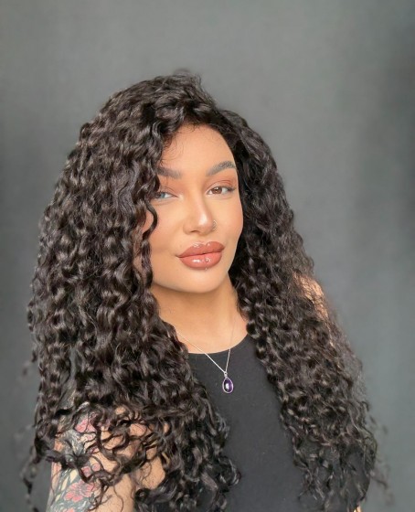 Hayalet Tül peruk Yıka çık doğal dalgalı model