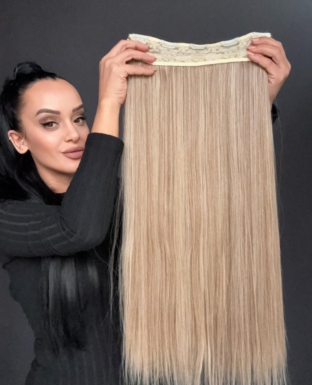 Gerçek Saç Dokusunda Fiber sentetik Yarımay+2 yan çıtçıt saç