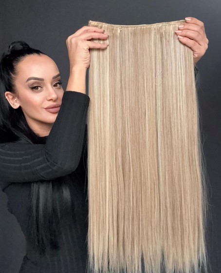 Gerçek Saç Dokusunda Fiber sentetik Yarımay+2 yan çıtçıt saç