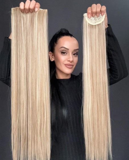 Gerçek Saç Dokusunda Fiber sentetik Yarımay+2 yan çıtçıt saç