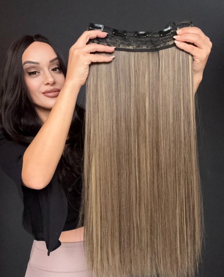 Gerçek Saç Dokusunda Fiber sentetik Yarımay+2 yan çıtçıt saç