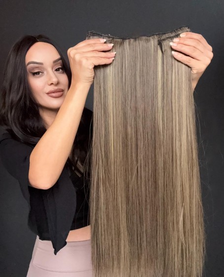 Gerçek Saç Dokusunda Fiber sentetik Yarımay+2 yan çıtçıt saç