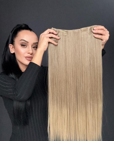 Gerçek Saç Dokusunda Fiber sentetik Yarımay+2 yan çıtçıt saç