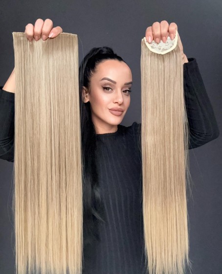 Gerçek Saç Dokusunda Fiber sentetik Yarımay+2 yan çıtçıt saç