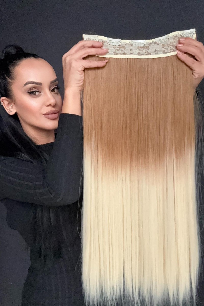 Sarı ombreli Gerçek Saç Dokusunda Fiber sentetik Yarımay+2 yan çıtçıt saç