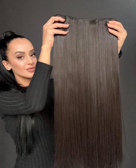 Gerçek Saç Dokusunda Fiber sentetik Yarımay+2 yan çıtçıt saç