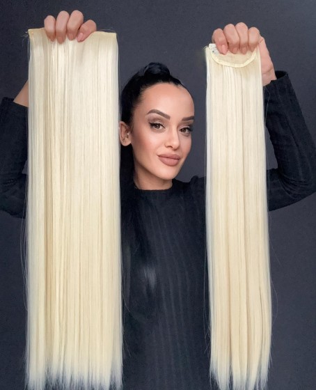 Gerçek Saç Dokusunda Fiber sentetik Yarımay+2 yan çıtçıt saç