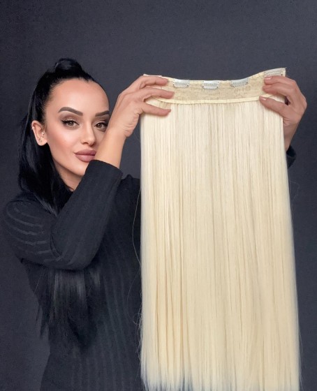 Gerçek Saç Dokusunda Fiber sentetik Yarımay+2 yan çıtçıt saç