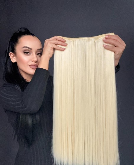 Gerçek Saç Dokusunda Fiber sentetik Yarımay+2 yan çıtçıt saç