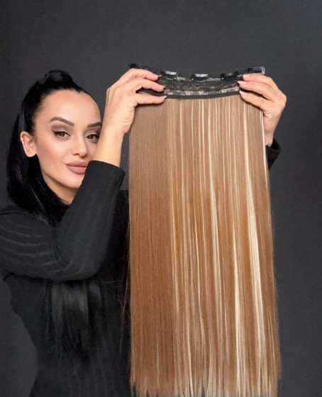 Gerçek Saç Dokusunda Fiber sentetik Yarımay+2 yan çıtçıt saç