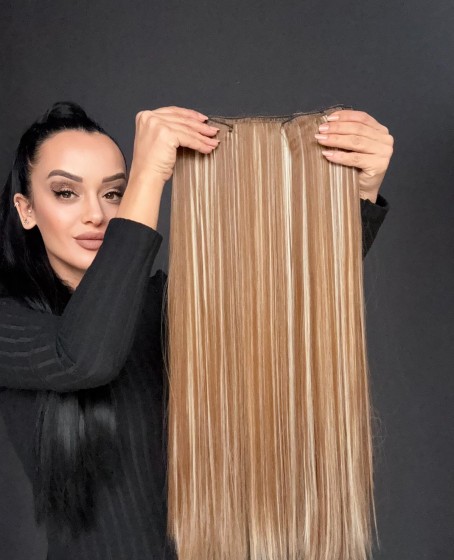 Gerçek Saç Dokusunda Fiber sentetik Yarımay+2 yan çıtçıt saç