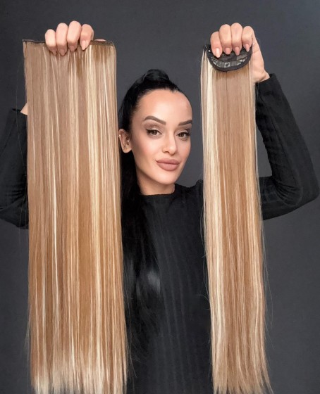 Gerçek Saç Dokusunda Fiber sentetik Yarımay+2 yan çıtçıt saç