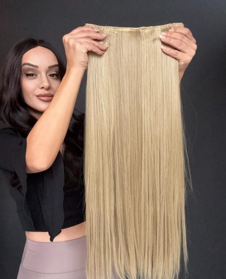 Gerçek Saç Dokusunda Fiber sentetik Yarımay+2 yan çıtçıt saç