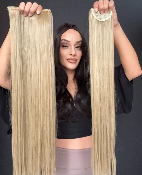 Gerçek Saç Dokusunda Fiber sentetik Yarımay+2 yan çıtçıt saç