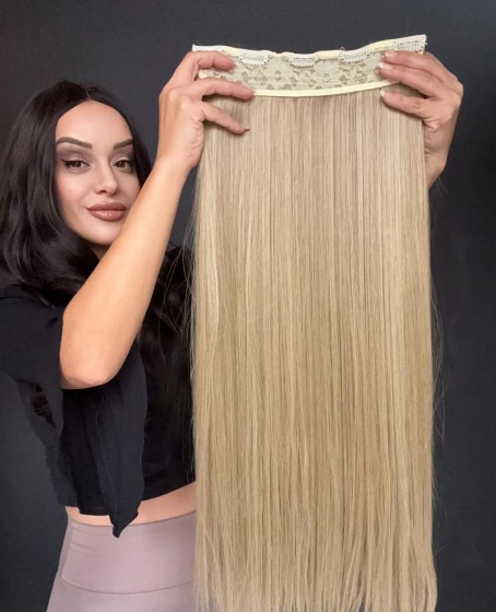 Gerçek Saç Dokusunda Fiber sentetik Yarımay+2 yan çıtçıt saç