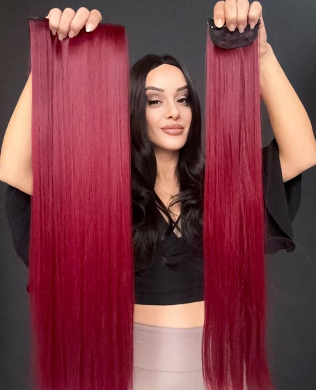 Gerçek Saç Dokusunda Fiber sentetik Yarımay+2 yan çıtçıt saç