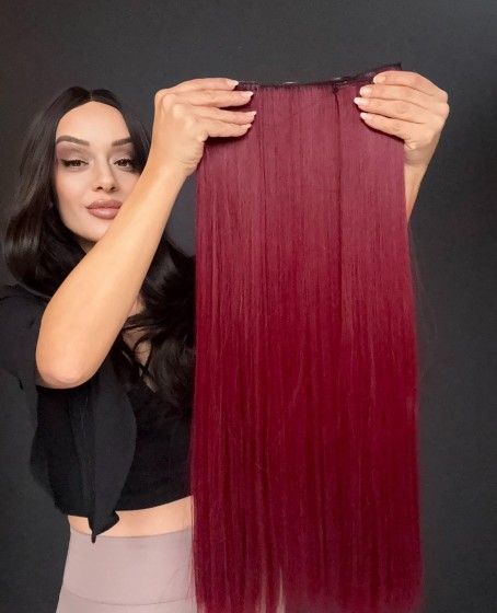 Gerçek Saç Dokusunda Fiber sentetik Yarımay+2 yan çıtçıt saç