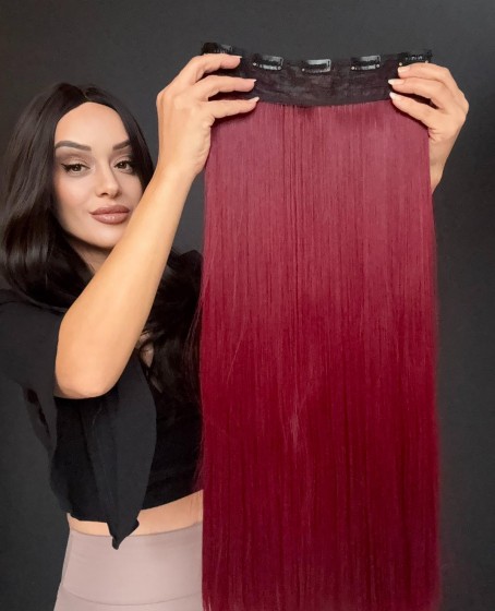 Gerçek Saç Dokusunda Fiber sentetik Yarımay+2 yan çıtçıt saç