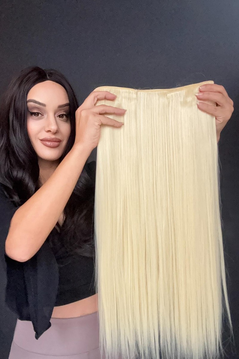 Sarı Gerçek Saç Dokusunda Fiber sentetik Yarımay+2 yan çıtçıt saç