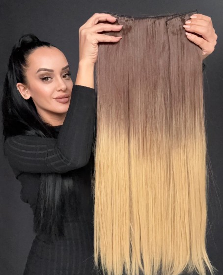 Gerçek Saç Dokusunda Fiber sentetik Yarımay+2 yan çıtçıt saç