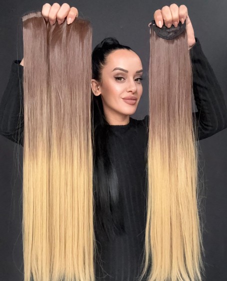 Gerçek Saç Dokusunda Fiber sentetik Yarımay+2 yan çıtçıt saç