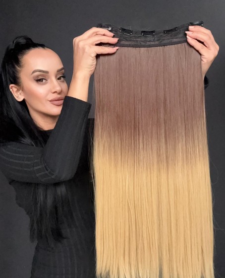 Gerçek Saç Dokusunda Fiber sentetik Yarımay+2 yan çıtçıt saç