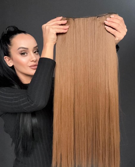 Gerçek Saç Dokusunda Fiber sentetik Yarımay+2 yan çıtçıt saç