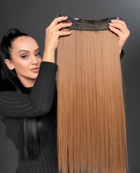 Gerçek Saç Dokusunda Fiber sentetik Yarımay+2 yan çıtçıt saç