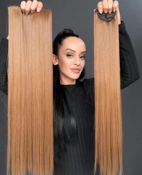 Gerçek Saç Dokusunda Fiber sentetik Yarımay+2 yan çıtçıt saç