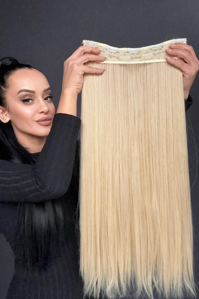 Sarı Gerçek Saç Dokusunda Fiber sentetik Yarımay+2 yan çıtçıt saç